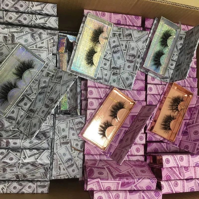 Wholesale Eyelash Box Empty Lash Package Customized dollars money pattern eyelash packaging box  Mink Eyelash Packaging