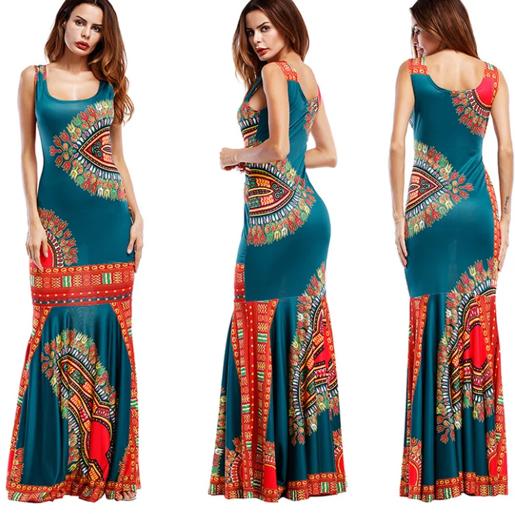 
Women African Dashiki Dresses Maxi African Bazin Print Robe Longue Dresses Traditional For Ladies Big Size African Clothing 