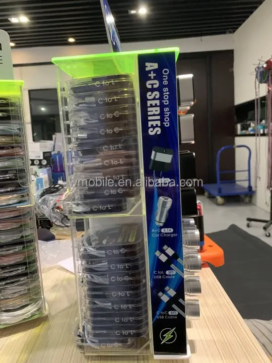 Retail Store Counter Racks Acrylic Material Cell Phone Accessories Phone Charger Cable Cabinet Custom Display Stand Shelf