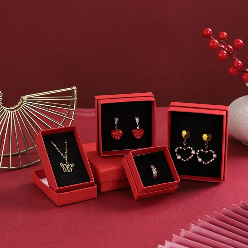 Red/Kraft Paper Gift Box for Packaging Earring Jewelry Wedding Ring Diy Jewelry Display Storage Packing (PK010)