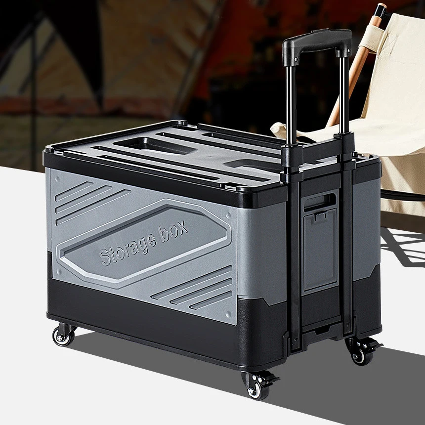 Folding storage box with trolley rod removable 4 wheels trolley trolley box trunk storage and organisation box