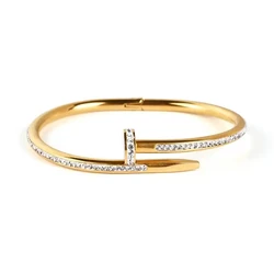 Wholesale Gold Plated Stainless Steel Cuff Nail Designer Bracelet Jewelry and Girls Bangle With Zircon Mother Bracelets for Gift