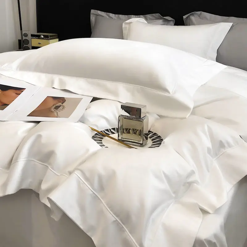 wholesale white deluxe four seasons cotton hotel quality bed linen queen king sheets for sale
