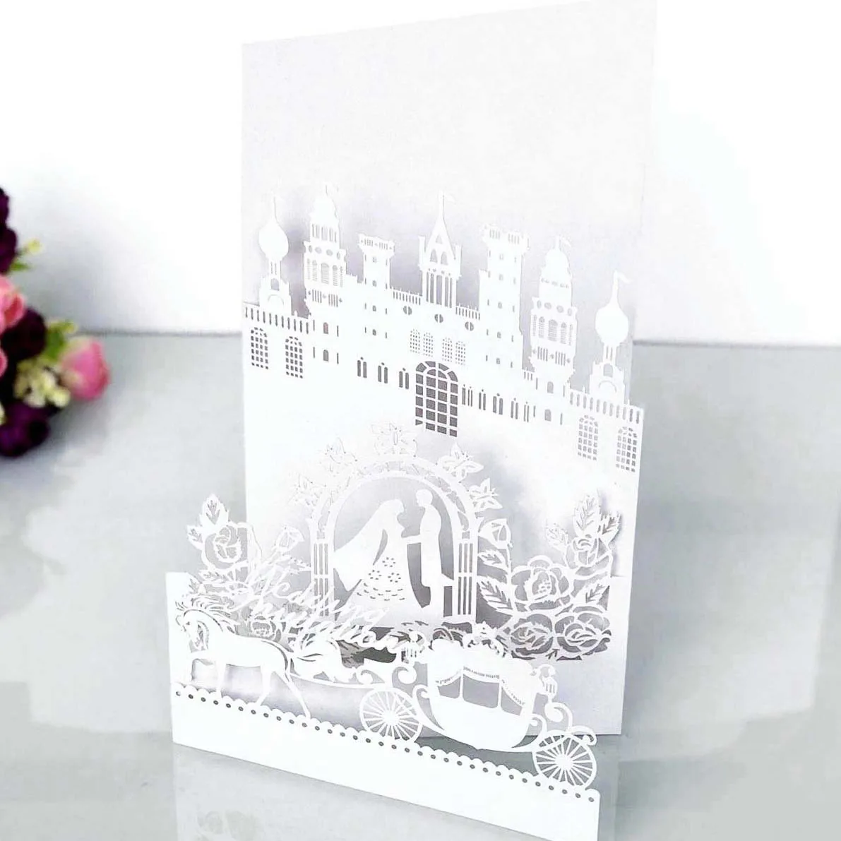 Новый дизайн Ychon 3D замок принцесса и принц marrried красивые свадебные платья бумажные открытки
