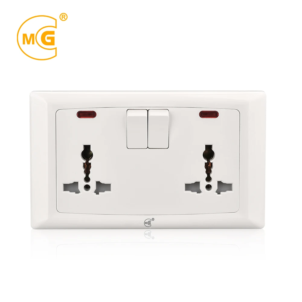 Good Quality UK 13A Multi Pin Electric Double Universal Wall Switched Socket With Neon