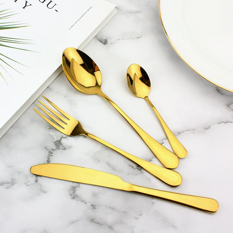 Wholesale Restaurant Flatware Cutlery Set Fork Spoon Knife Stainless Steel Gold Sendok Garpu Set