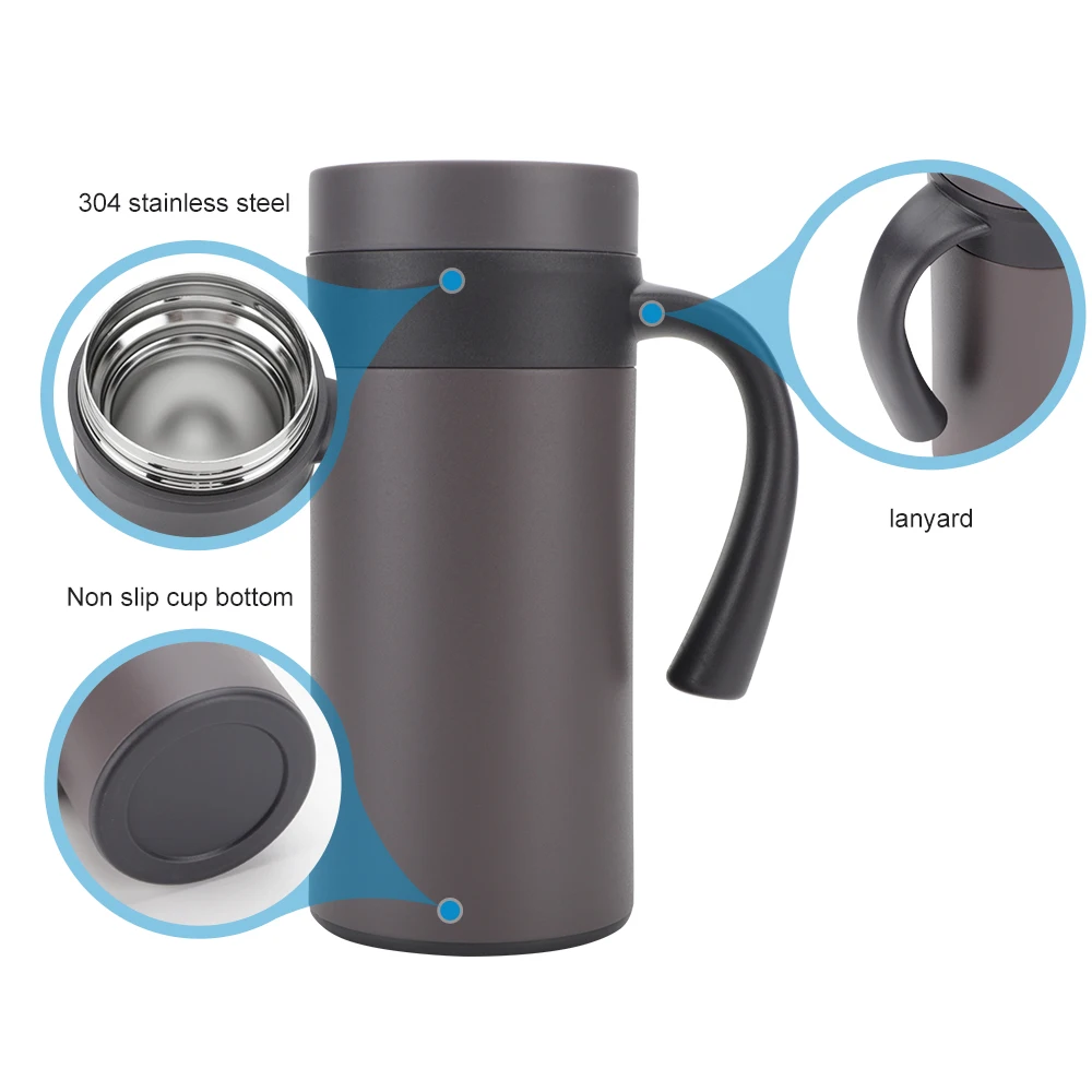 Customizable Logo 15oz Coffee Tumbler with Handle Double Wall Vacuum Metal Cup Promotion Custom Stainless Steel Beer Mug