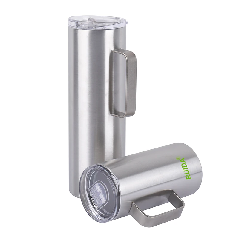 New Design  16oz 20oz 24oz 30oz Skinny tumbler with handle custom logo double wall travel mug with handle stainless steel  mug