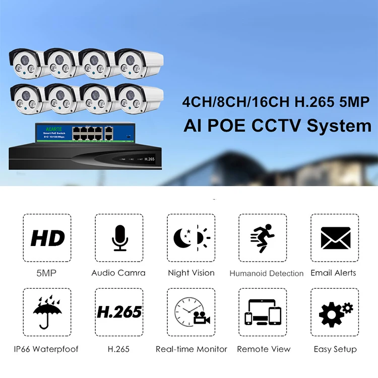 2021 водонепроницаемая Wi-Fi Смарт-камера 5 Мп POE NVR Kit Ip беспроводная камера видеонаблюдения наружная