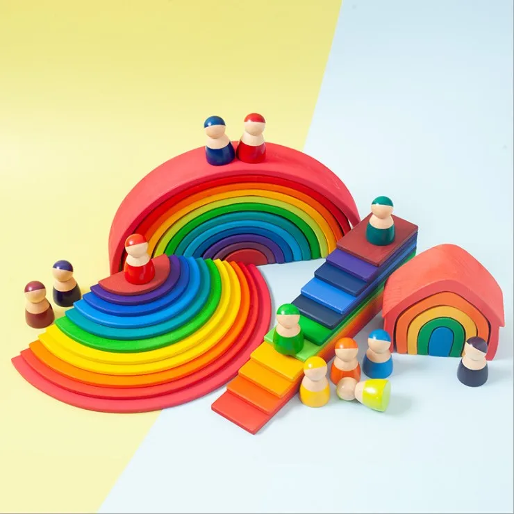 12pcs Early Childhood wooden toys rainbow building blocks educational toys kids educational rainbow for children