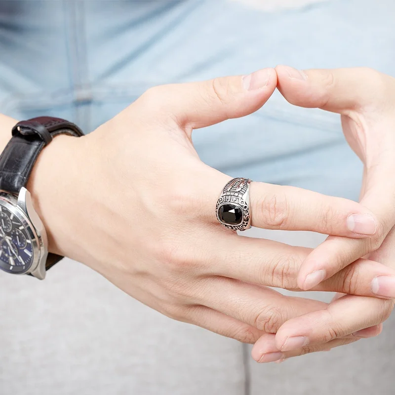 
stainless steel eagle black Gemstone rings for men fashion jewelry 