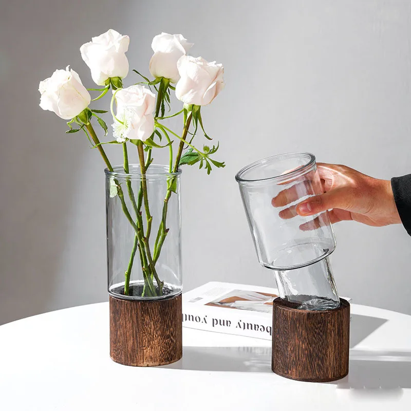 Simple Nordic Transparent Wooden Vase for home decoration