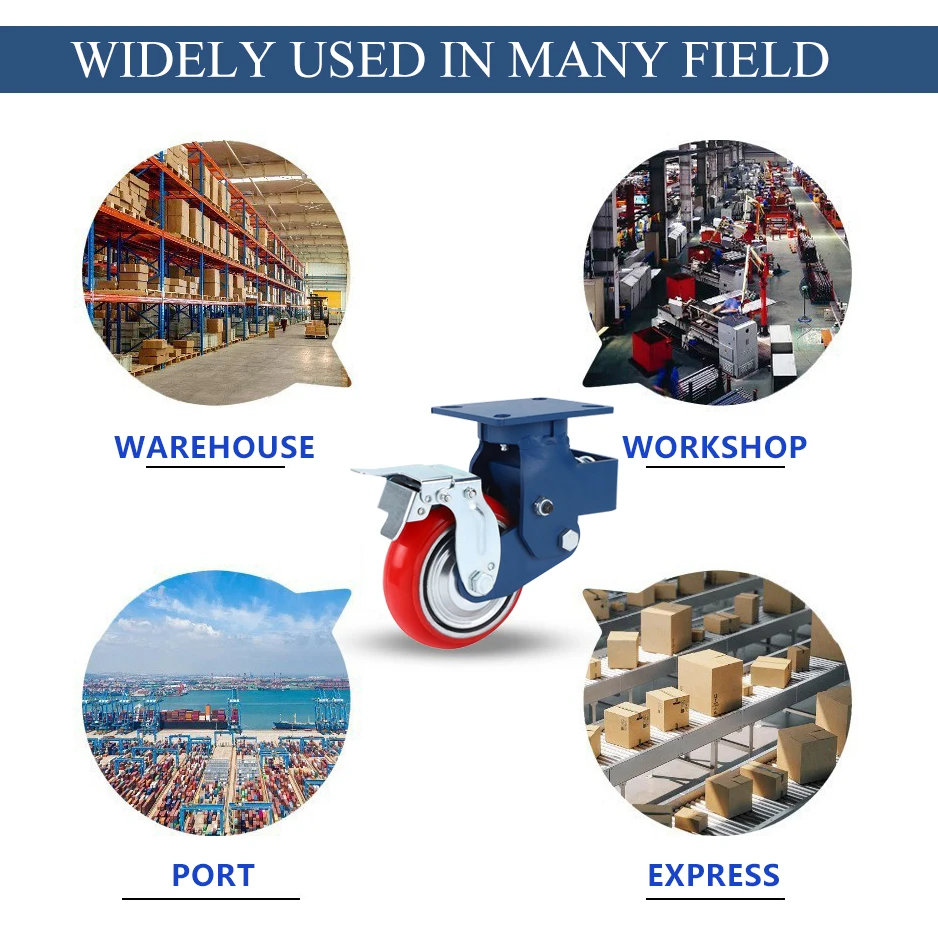 High Standard  Universal Wheels Omni-directional Castor Wheel Rubber Quiet Casters with Brakes for Removal Van Guided Vehicle