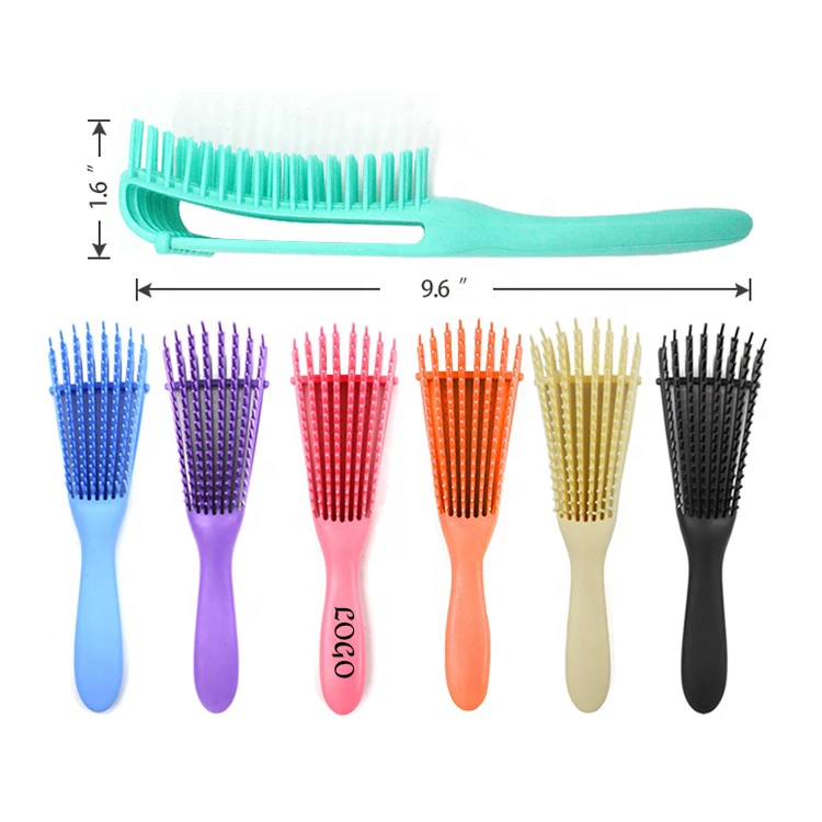 Wholesale High Quality Afro America Woman Products 8 Rows Detangling Massage Hair Brush For Curly Hair Brush Plastic Hair Comb