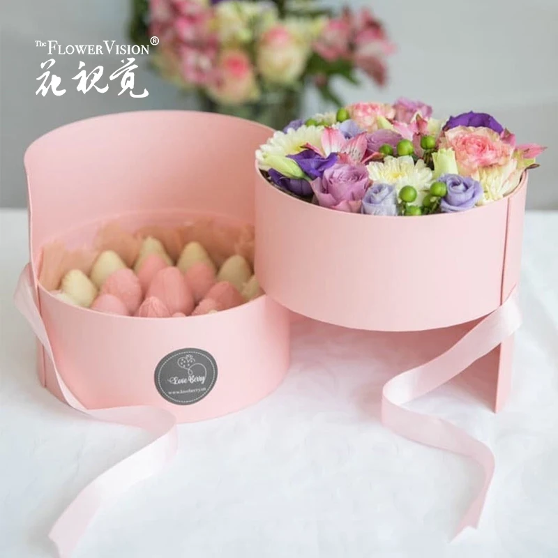 New Premium Quality Double Layers Round Flower Gift Box with Lid for Luxury Style Flower Arrangements
