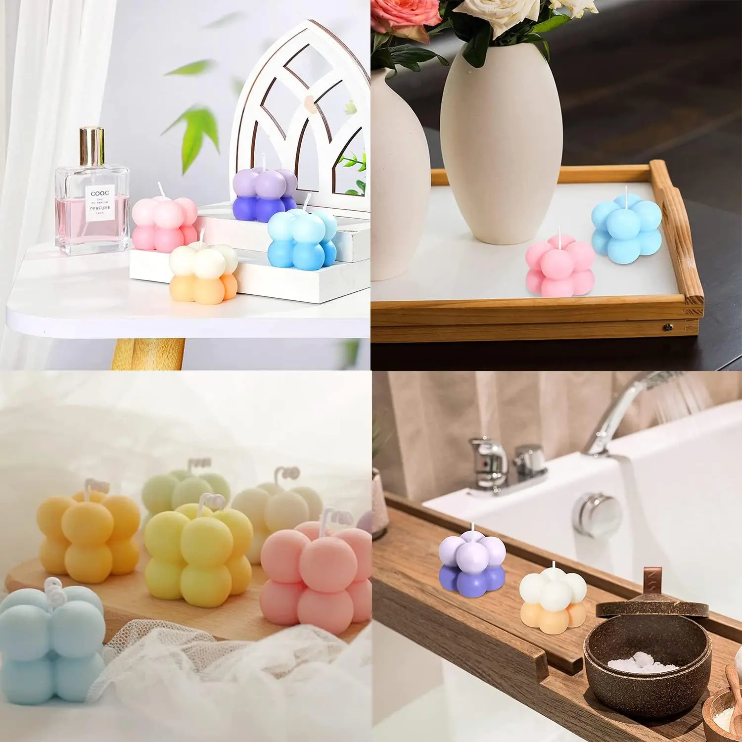 3D Bubble Candle Molds 15 Cavity Cube Silicone Molds for Candles Making Soy Wax Bubble Cake Molds for Baking