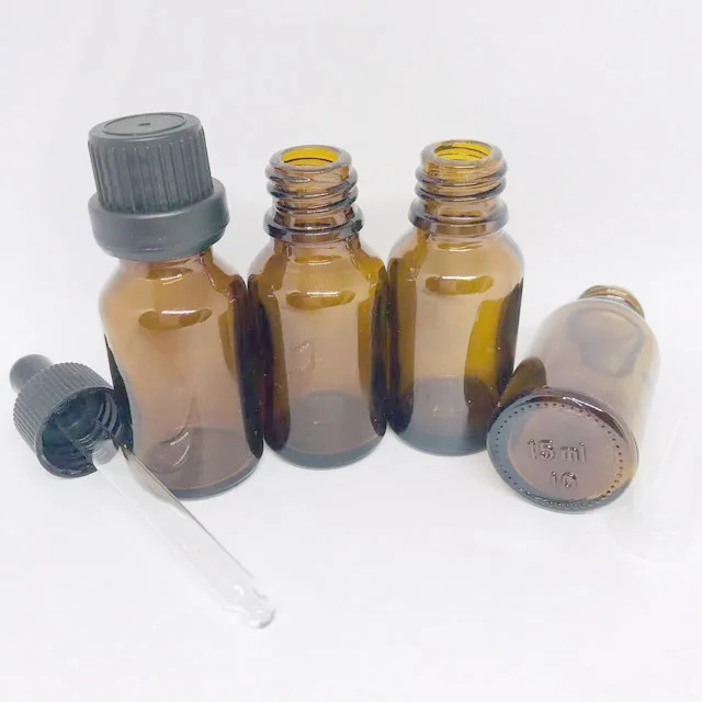 Wholesale Essential Oil Packaging 15ml Clear Amber Glass Dropper Bottle