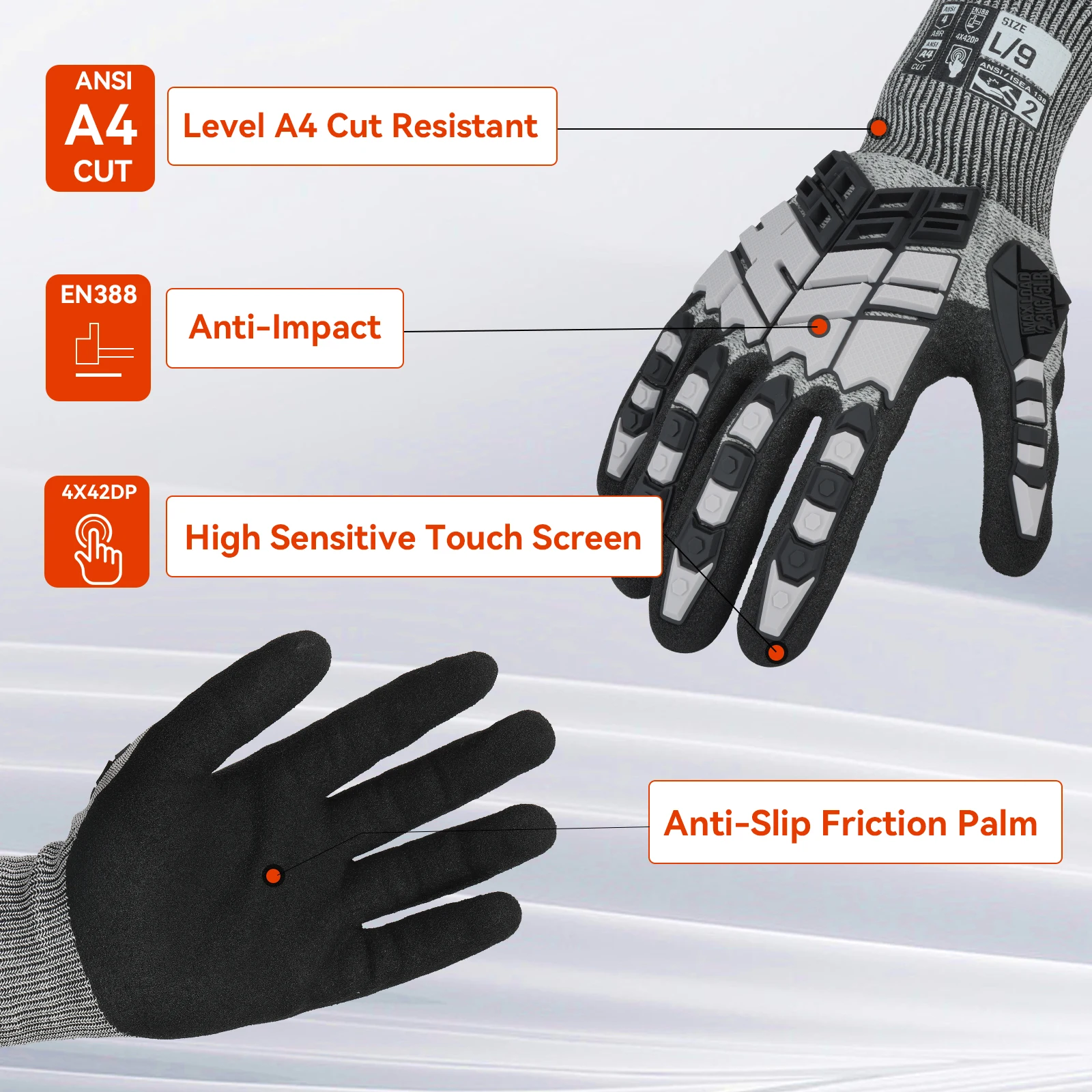 China Supplier TPR Anti-Impact Gloves with Cut-Resistant Knuckles Protective Mechanical Work Gloves