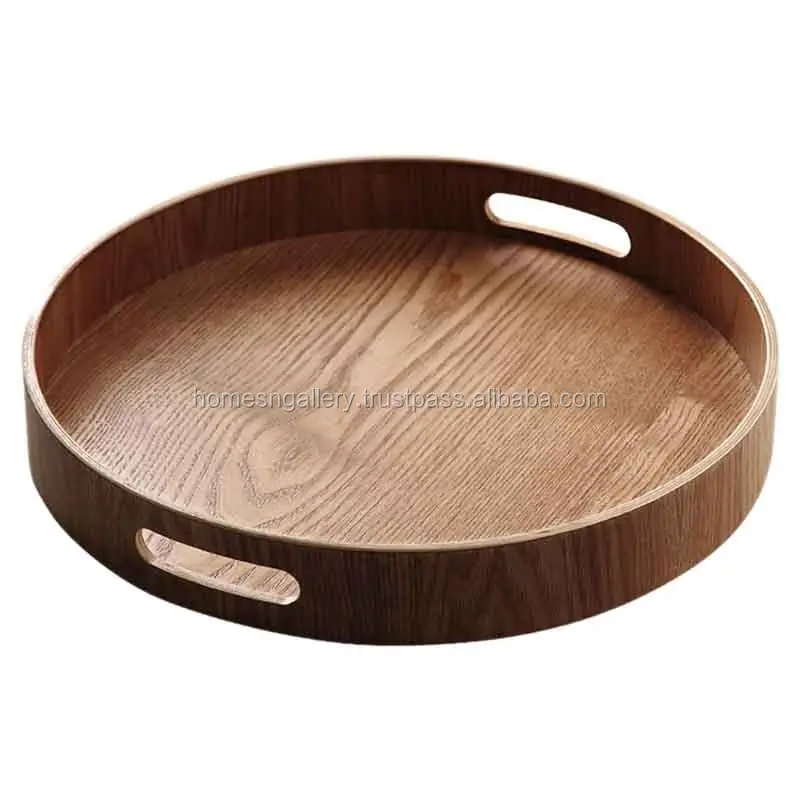 Rectangular Wooden Tray with Metal Handle