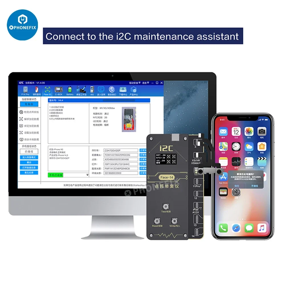 iPhone X-11 Pro Max 12 Mini Face Dot-matrix Repair i2C Face-14 Programmer Fix Face ID Failure