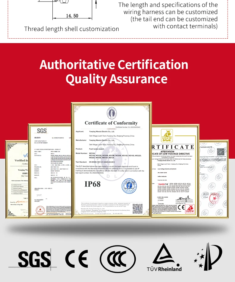 WD 16mm Metal Push button switch, 20A high current switch, overall waterproof grade IP68,  PUSH SMITCH LED LIGHT SWITCH