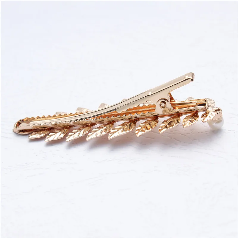 FJ002 Cheap Wholesale Creative New Pearl Crystal Duck Bill Clip Hairpin Leaf Hair Accessories Bobby Pin