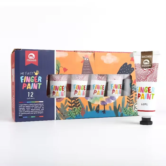New Design Non-toxic Washable 12 Colors 60 ml Finger Paint Set With Sponge Brush for Bath Paint