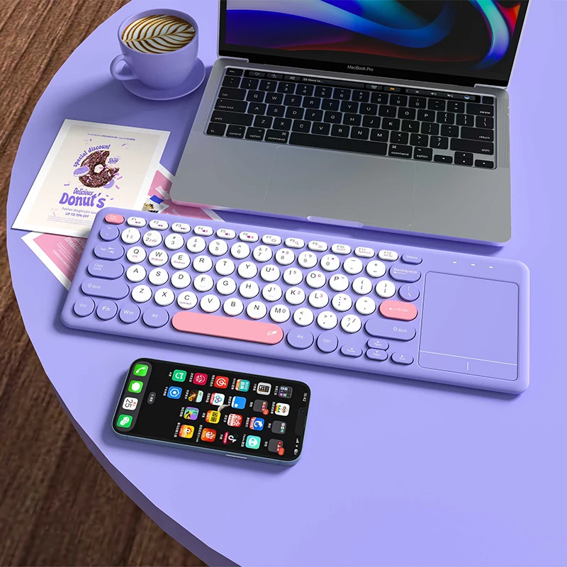 High Quality Gradient color  BT Wireless Keyboard with Touchpad for Windows Android iOS Tablet PC Smart Phone