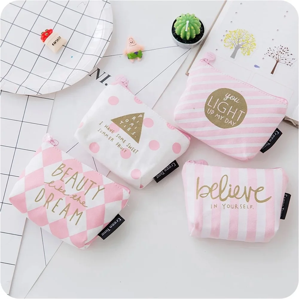 High Quality Custom Cotton Mini Zip Cartoon Logo Style Linen Wallet Canvas Pouch Bag