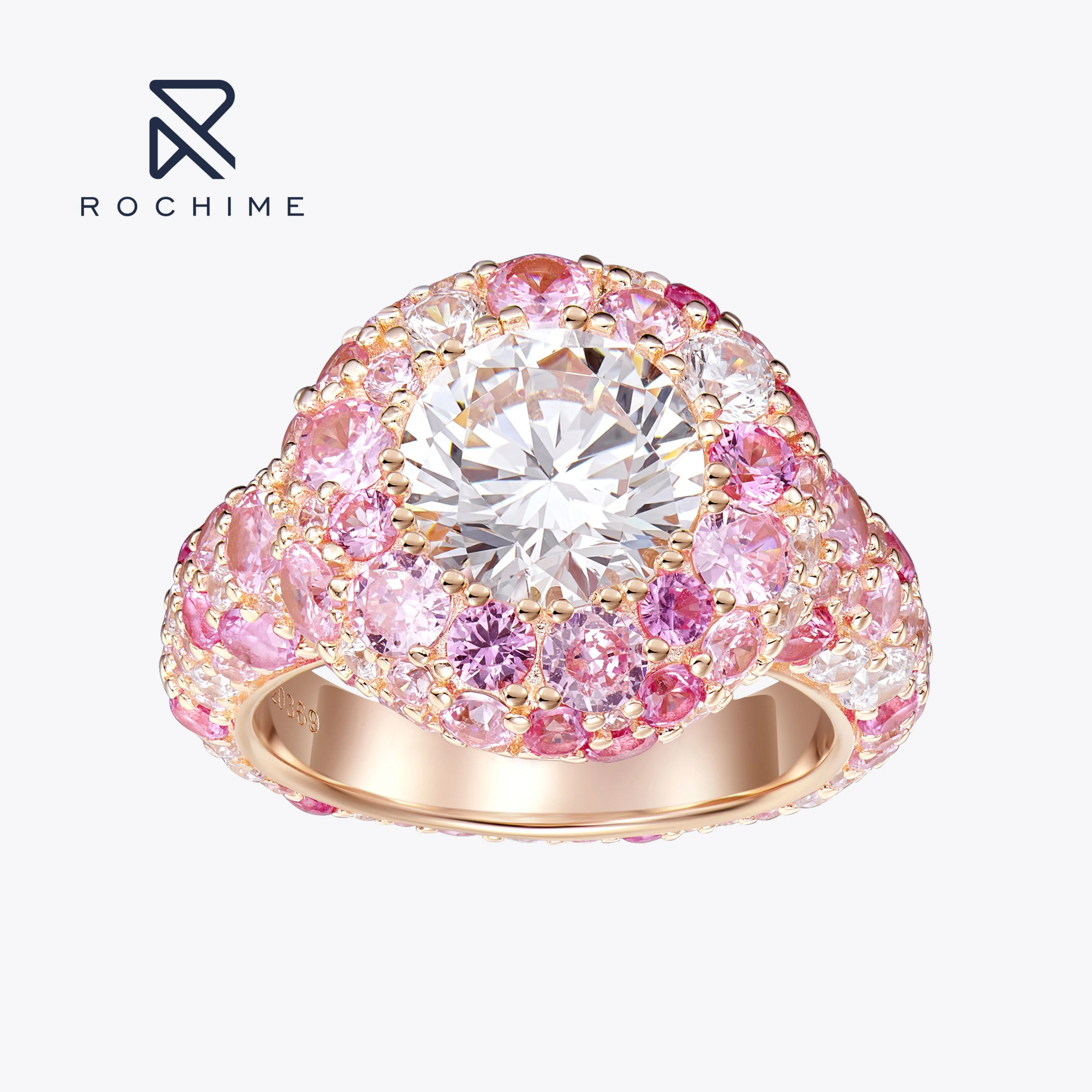 Rochime luxury  pink diamond candy flower zircon rings 925 silver 2.5ct fashion  jewelry  ring for women