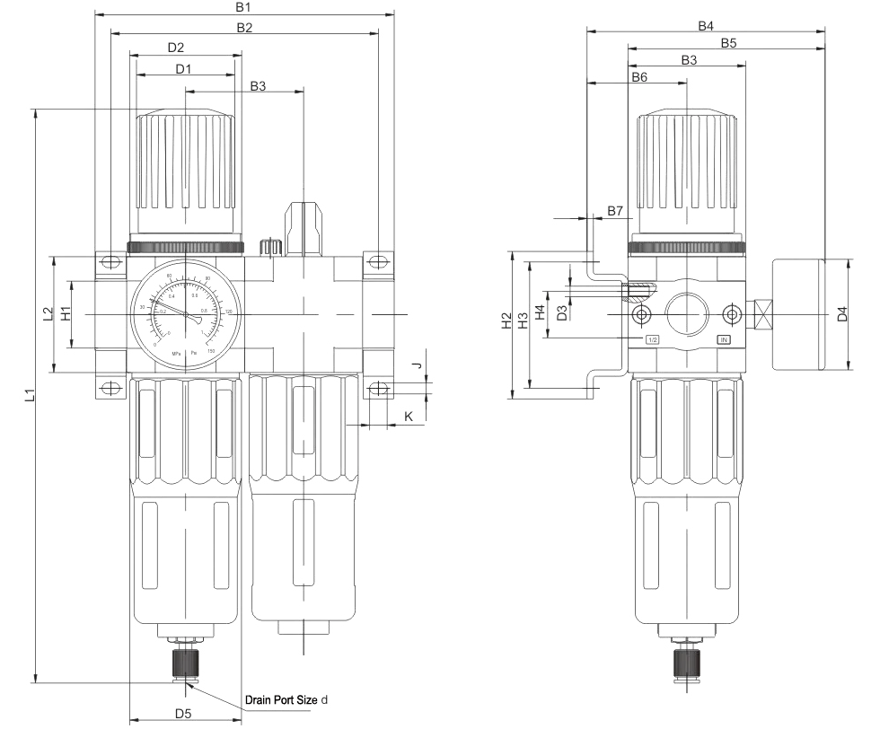 XMC HLC30A-03 G3/8' pneumatic parts service units FRC model metal design compressed air compressor filter regulator lubricator