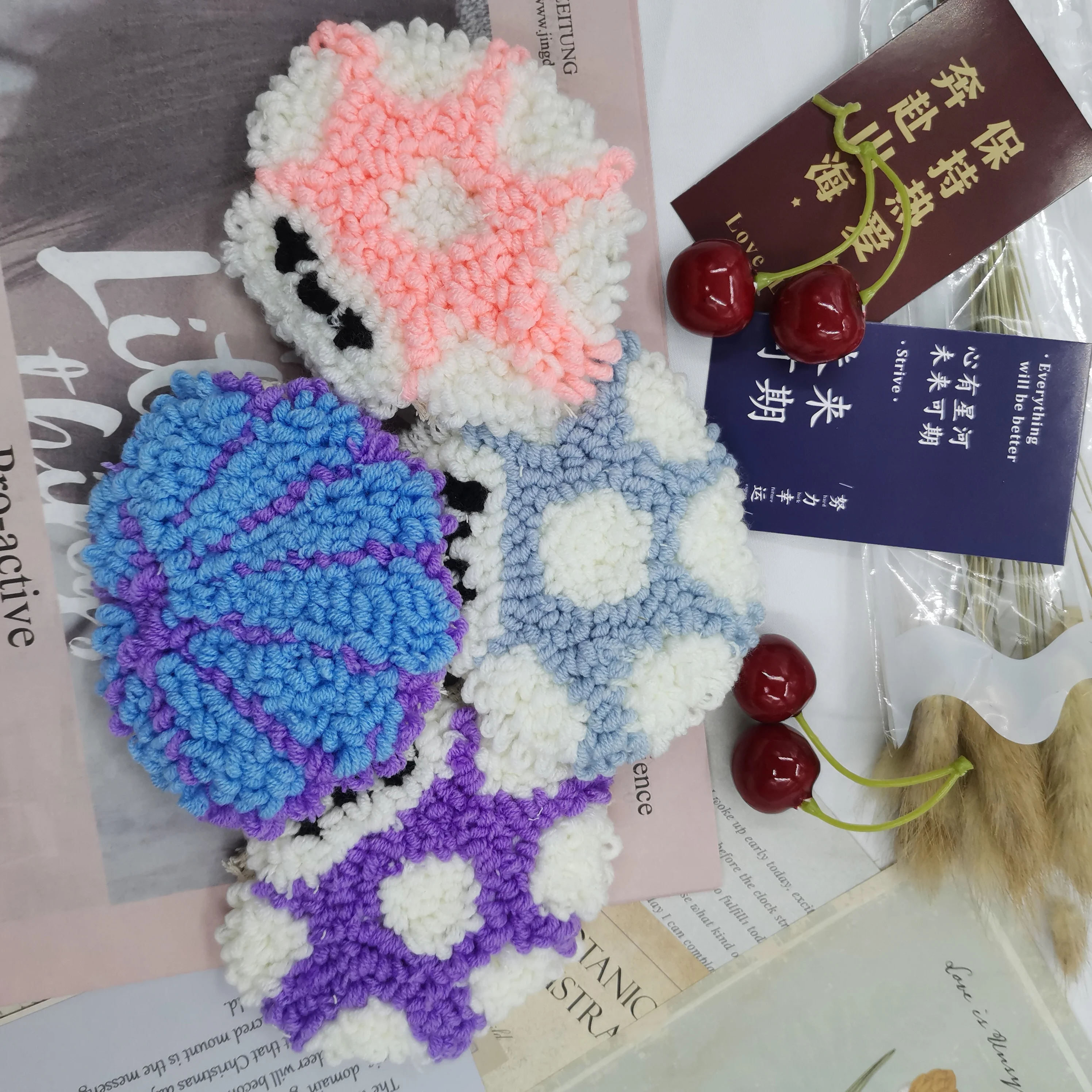 Wholesale High Quality Punch Needle Handmade Kitchen and Dining Mug Rug Drink Coasters