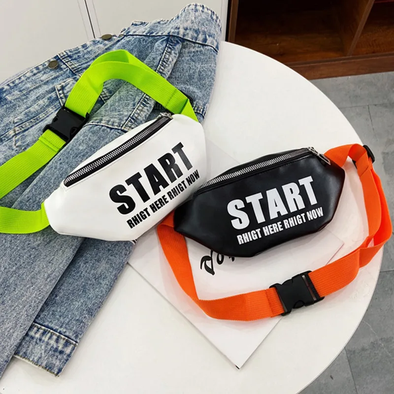 Geofair Waterproof Outdoor Motorcycle Custom Logo Print Kids Waist Wallet Pu Leather Fanny Pack Men