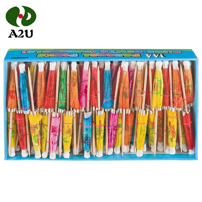 China Support Custom Bamboo and Wood Disposable Toothpick Cocktails Umbrella Toothpick for Party and Drink