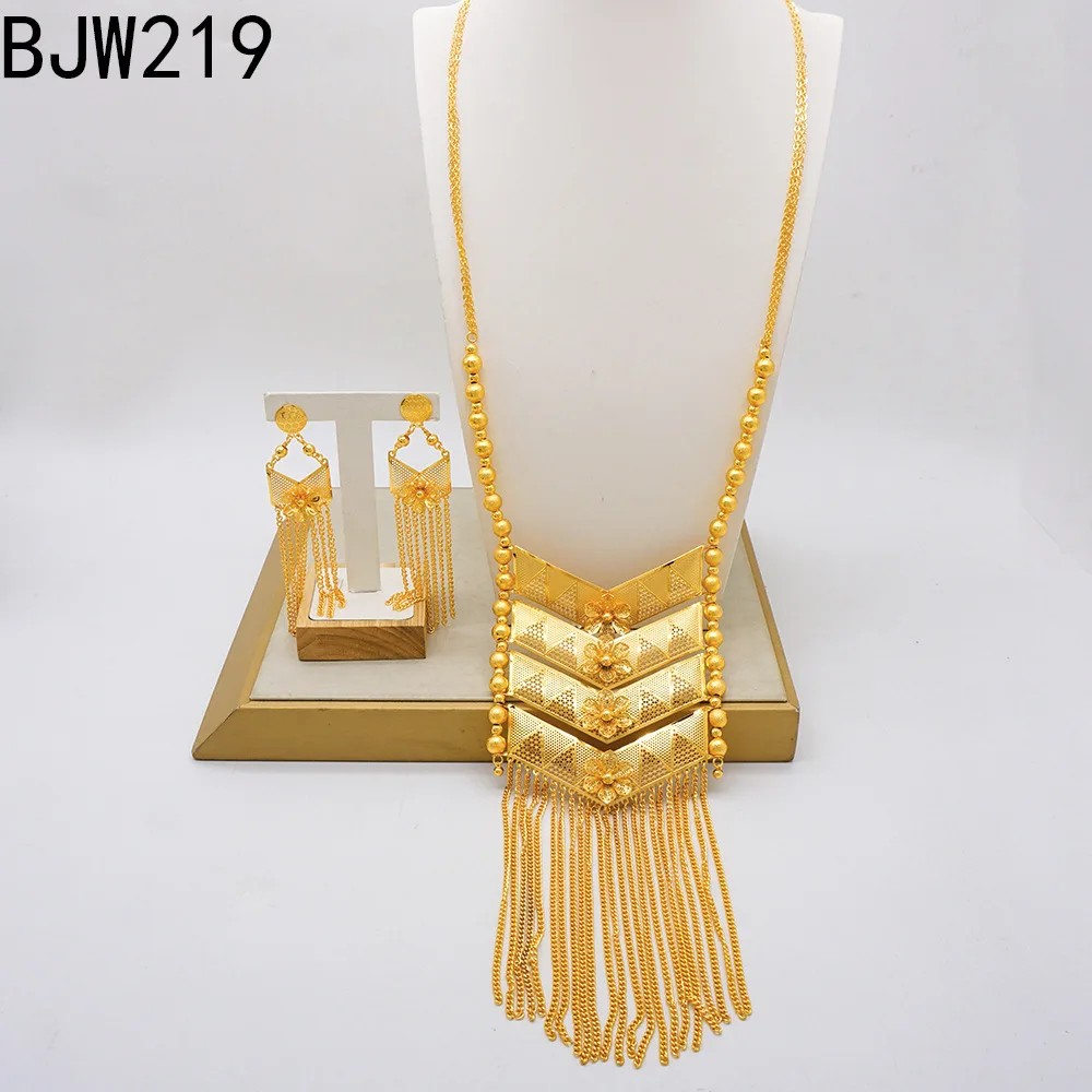 Dubai long necklace set 24K Dubai Gold African Style 4pcs Jewelry Set