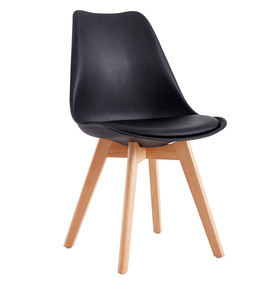 Modern Plastic Tulip Fancy Nordic Fashionable Design Shell Dining Cushion Seat Black PP Plastic Dining Chairs with Wooden Legs