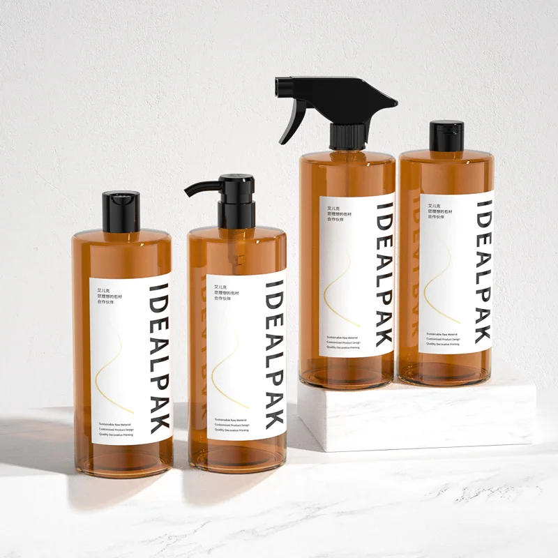 Customized Round Flat Shoulder Shampoo Bottle 1000ml Wholesale Plastic Lotion Pump Bottle