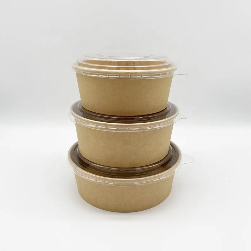 Kraft Salad Bowl Disposable Printed  Customized Paper Bowl Food Container with Clear Lid