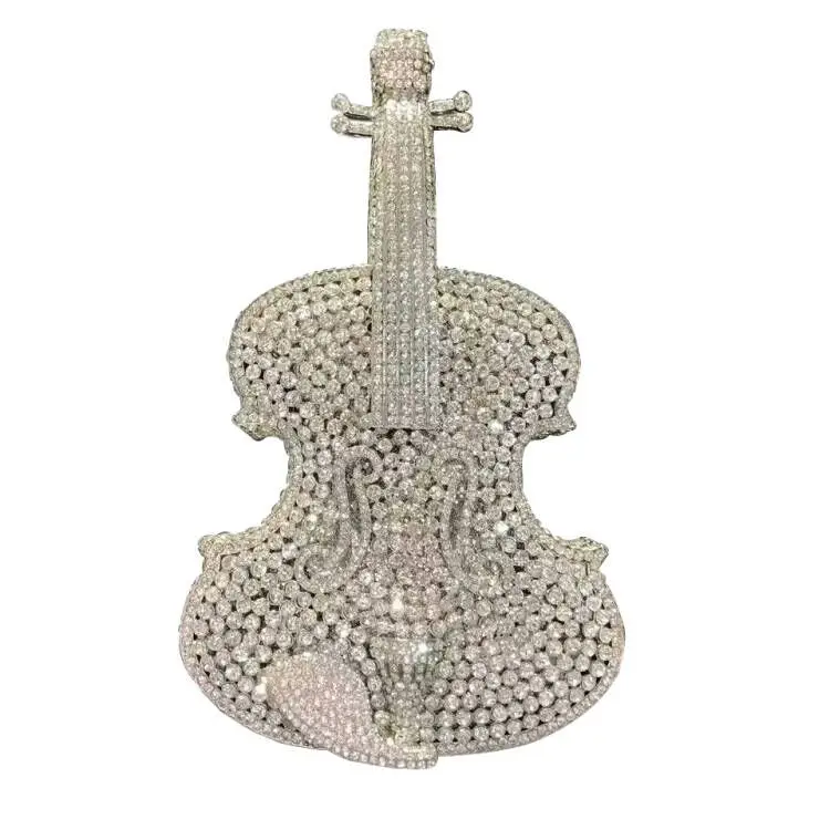 Luxury Violin Bag silver pink gold bling crystal stone metal party clutch purse evening bags for women girls