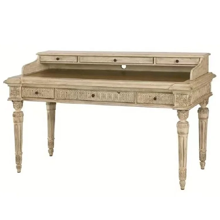 High quality French Louis antique style carved solid wood oak wooden Home Office desk table