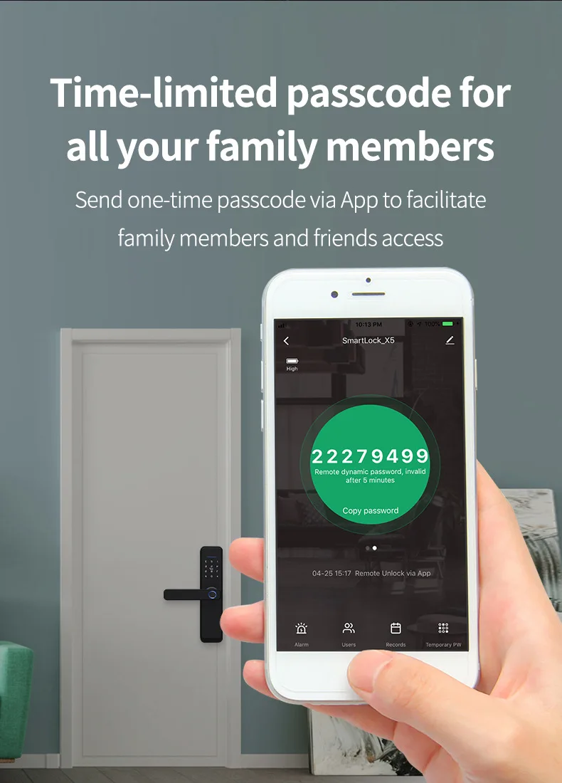 WiFi Tuya Smart Life App Electric Digital Fingerprint Rim Door Lock For Outdoor Gate Entrance Door