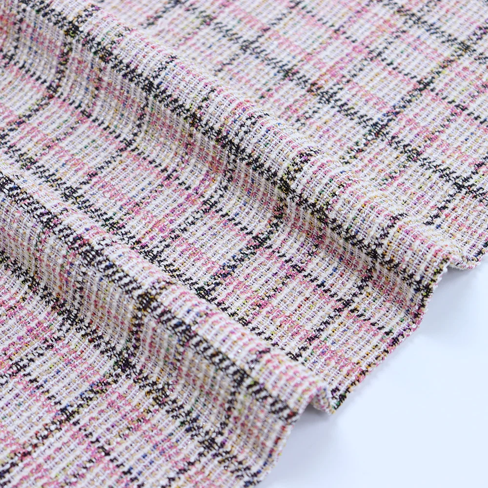 RL High grade England STOCK recycle mix fiber colorful rough pink fancy tweed fabric for women coat