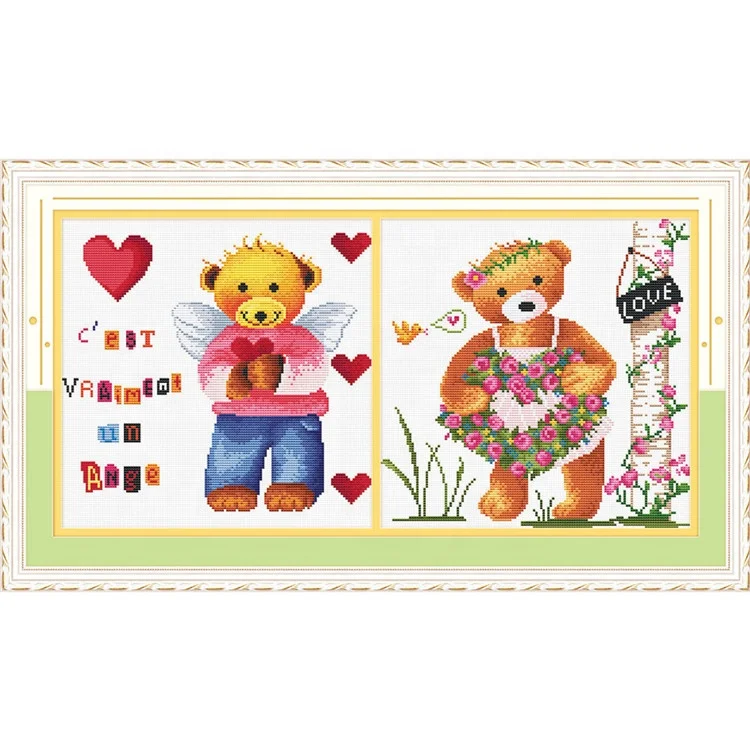 
Wholesale Two Bears Embroidery Beginner Kits Gold Autumn Painting Home Decoration Cross-stitch Kits 