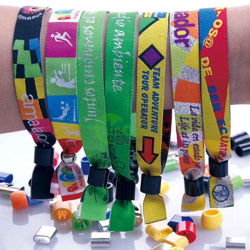 Festival event ribbon fabric wrist band custom vip ticket event bracelet woven wristband