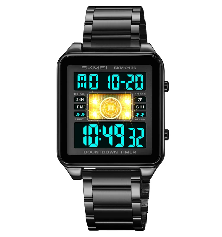 Роскошные цифровые часы SKMEI 2136 Reloj Hombre с двойным дисплеем для мужчин