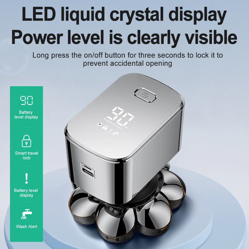 Suttik LK-8188 New 8D 9D IPX6 Waterproof Electric Razor Grooming Kit 8500rpm Type-C Rechargeable Head Shavers for Bald Men