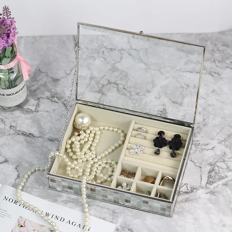 FORTE hotsale high end luxury stylish glass ring earring vintage box new shell retro jewelry storage jewelry display