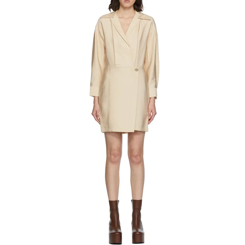 OEM Women Elegant Vintage Long Sleeve V Neck Dress  Plus Size Casual  Dresses for Office Ladies