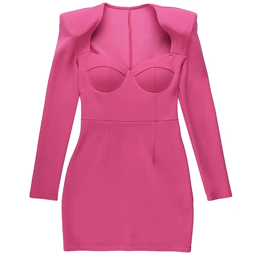 2023 Summer New Dress Personalized Shoulder Pad Retro Wrap Hip Long Sleeve Dress for women