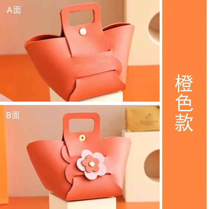 Nordic style wedding candy box Leather wedding gift box packaging creative candy bag handbag with coloured ribbon for Wedding